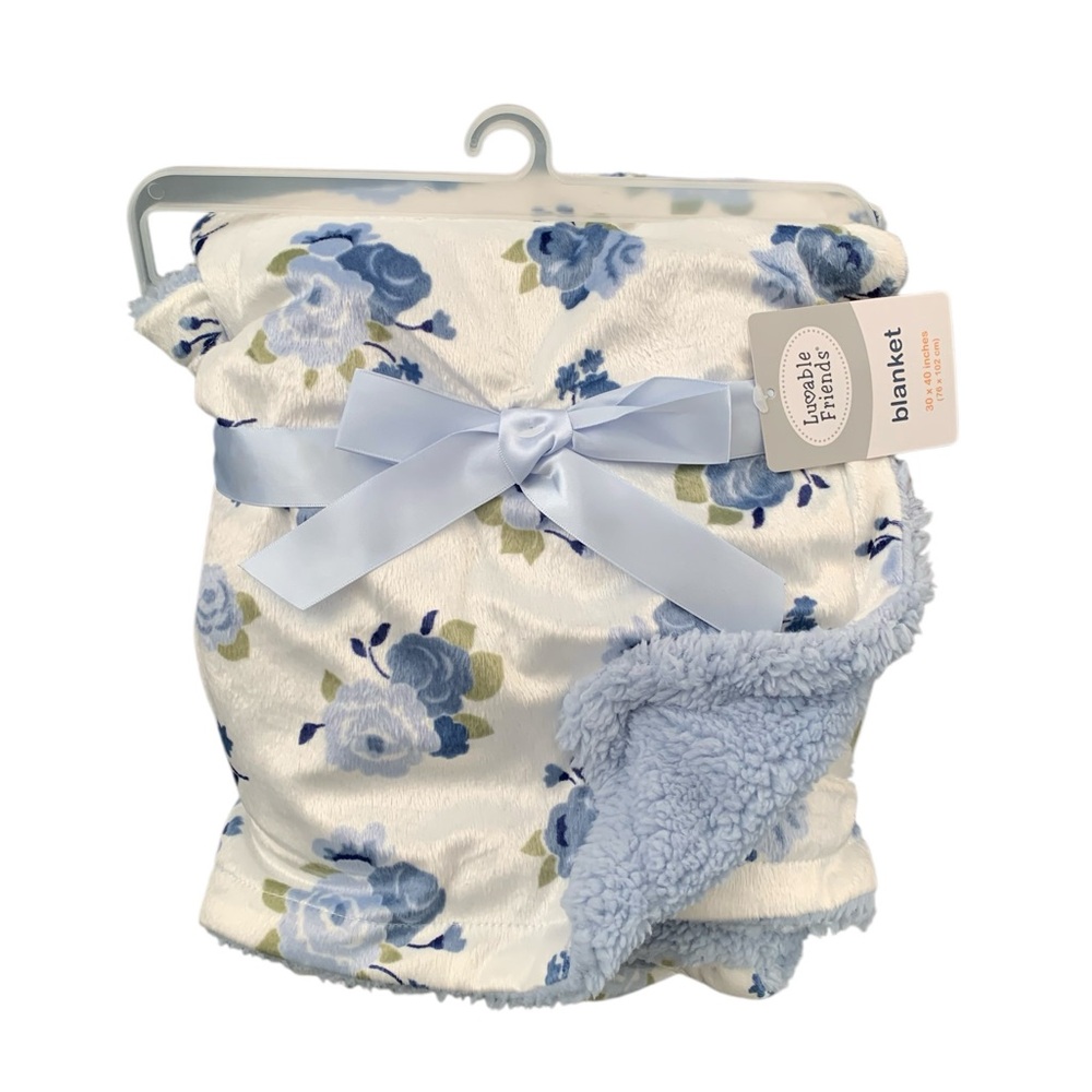 Luvable Friends White and Blue Floral Baby Blanket